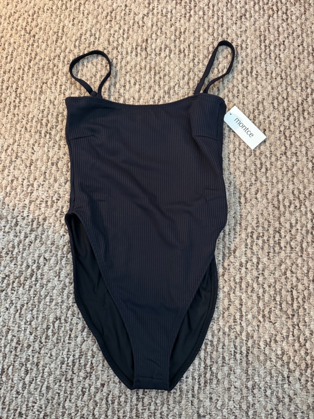 Montce Jacelyn Black Ribbed One-Piece with Thin Straps - Picture 6 of 9